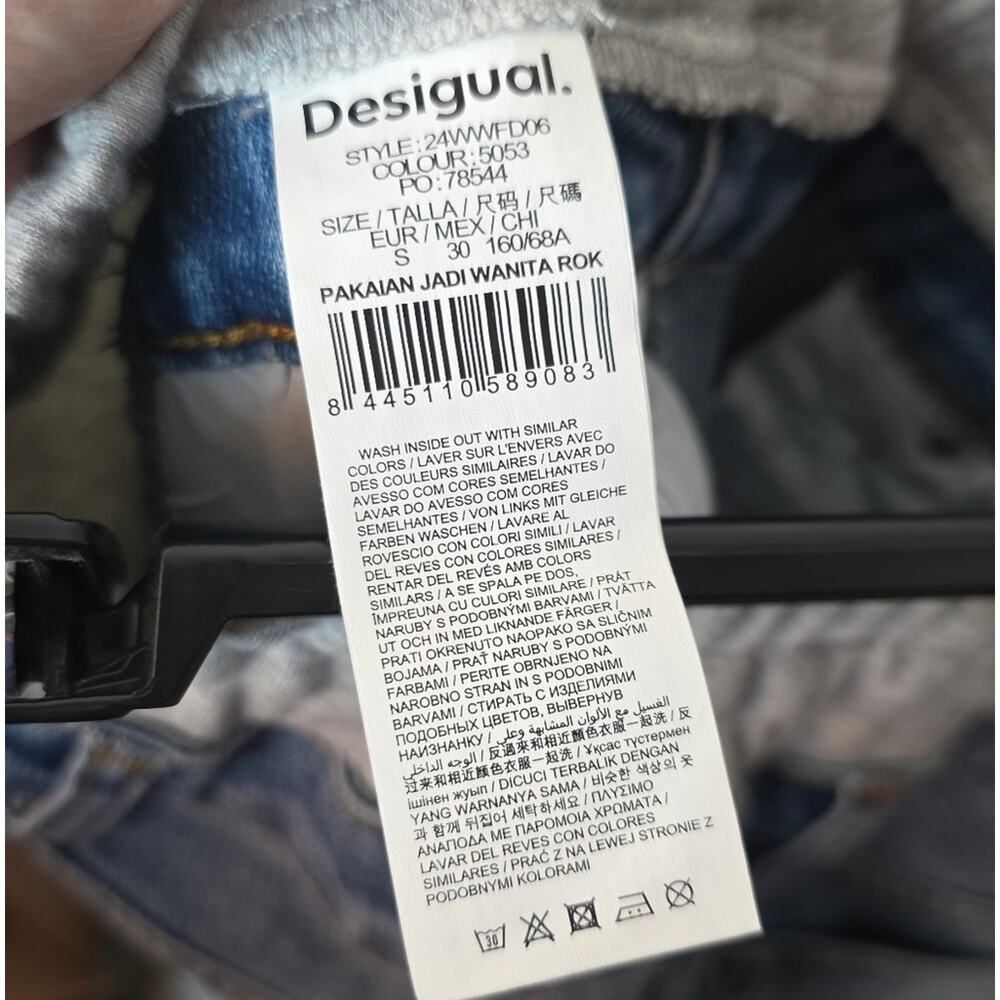 DESIGUAL Denim Hybrid Midi Skirt With Slit And Pockets Artsy Size Small - Picture 14 of 16